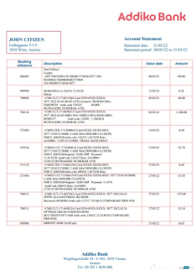 Download Austria Addiko Bank statement word